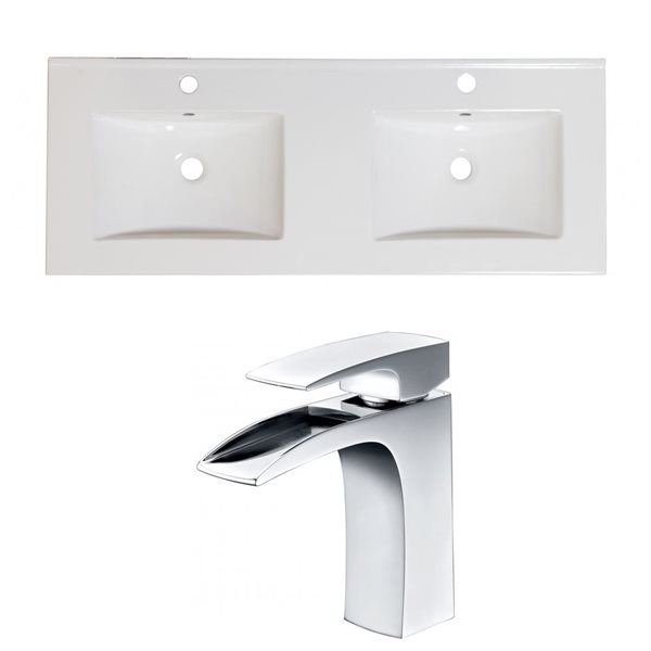 American Imaginations Xena 59-in x 18-in White Ceramic Single Hole Vanity Top Set with Chrome Faucets