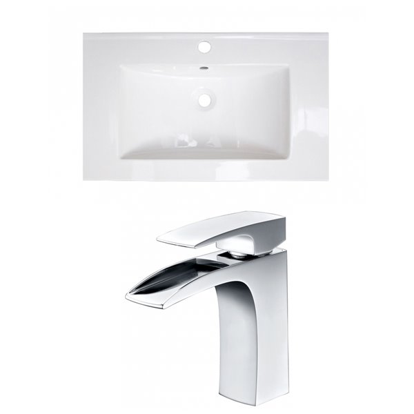 American Imaginations Roxy 32 x 18.25-in White Ceramic Single Hole Vanity Top Set Chrome Bathroom Faucet