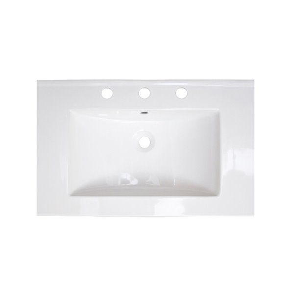 American Imaginations 24-in x 18-in Widespread  White Ceramic Single Sink Black Drain with Overflow Cap