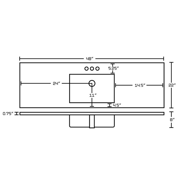 American Imaginations Flair 48.75-in x 22-in White Ceramic Vanity Top Set 4-in Centreset Black Bathroom Sink Drain Overflow Cap