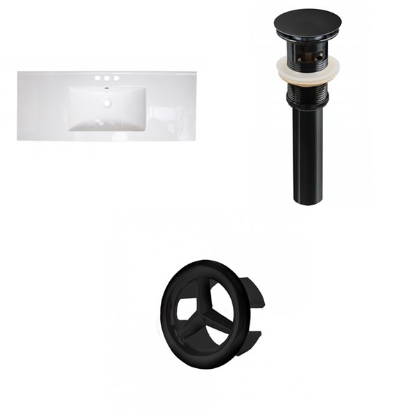 American Imaginations Flair 48.75-in x 22-in White Ceramic Vanity Top Set 4-in Centreset Black Bathroom Sink Drain Overflow Cap