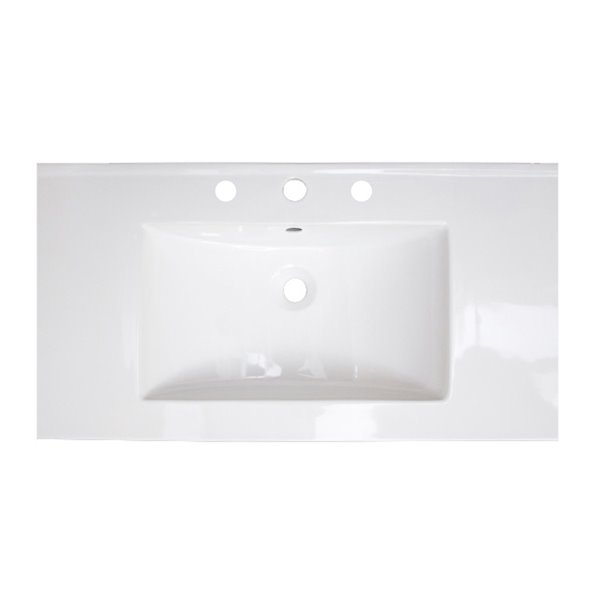 American Imaginations Flair 36.75 x 22.25-in White Ceramic 4-in Centerset Vanity Top Set Chrome Bathroom Drain and Overflow Cap