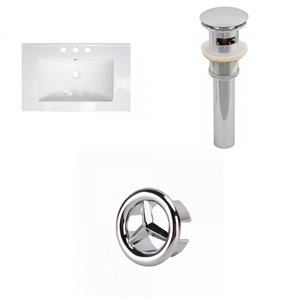 American Imaginations Flair 25 x 22-in White Ceramic Widespread Vanity Top Set Chrome Sink Drain and Overflow Cap