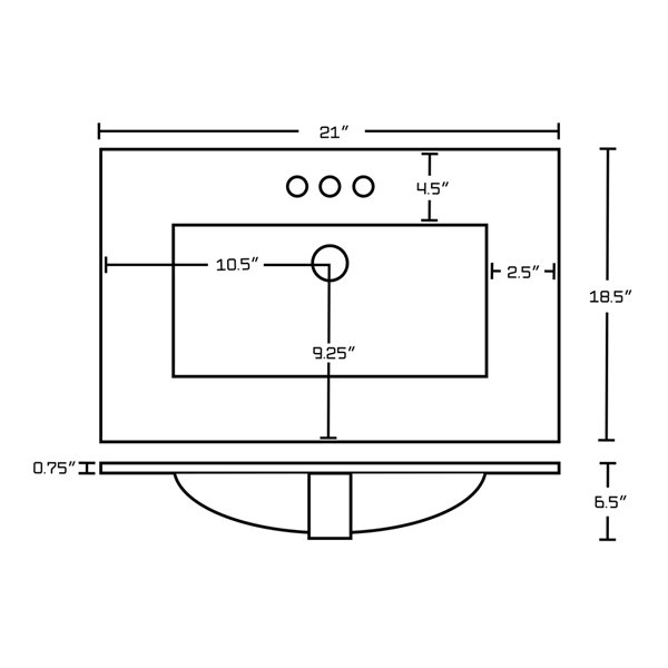 American Imaginations Omni 21- in x 18.5-in White Ceramic Top Set With Gold Overflow Cap and Drain
