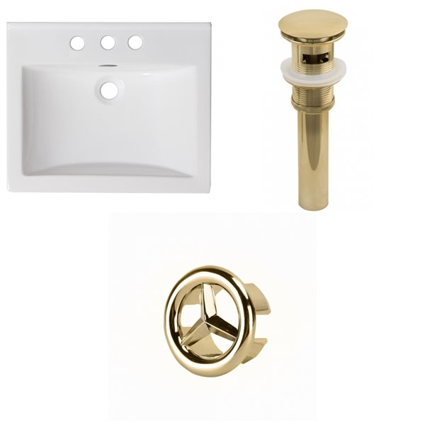 American Imaginations Omni 21- in x 18.5-in White Ceramic Top Set With Gold Overflow Cap and Drain