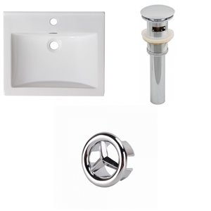 American Imaginations Omni 21- in x 18.5- in Single Hole White Ceramic Top Set With Chrome Overflow Cap and Drain