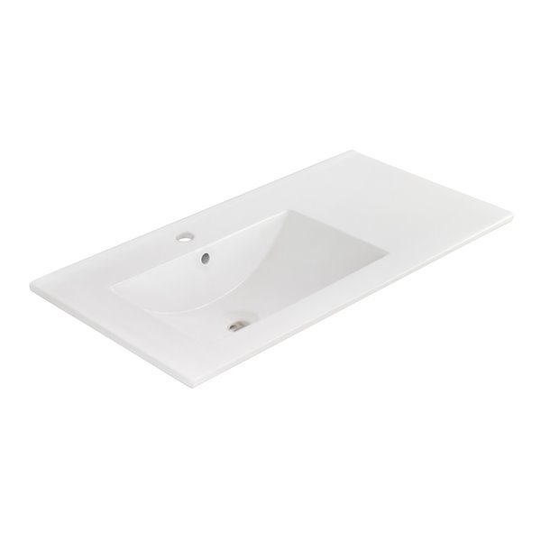 American Imaginations 35.5 x 18.25-in White Ceramic Vanity Top Single Hole Brushed Nickel Bathroom Sink Drain Overflow Cap