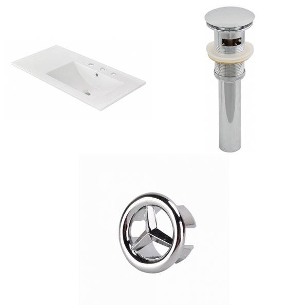 American Imaginations 35.5-in x 18.25-in  White Ceramic Top Set with Chrome Drain and Overflow Cap