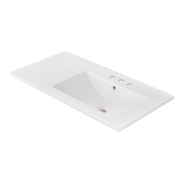 American Imaginations 35.5-in x 18.25-in White Ceramic Vanity Top Set 4-in Centreset Black Bathroom Sink Drain Overflow Cap