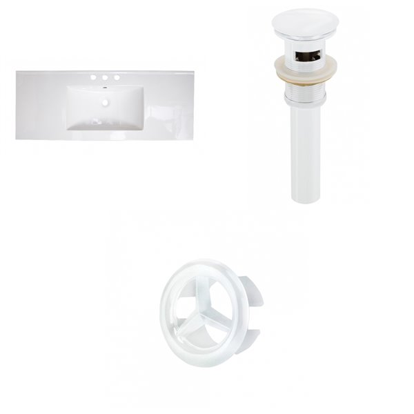 American Imaginations 39.75 x 18.25-in White Ceramic Widespread Vanity Top Set White Sink Drain and Overflow Cap