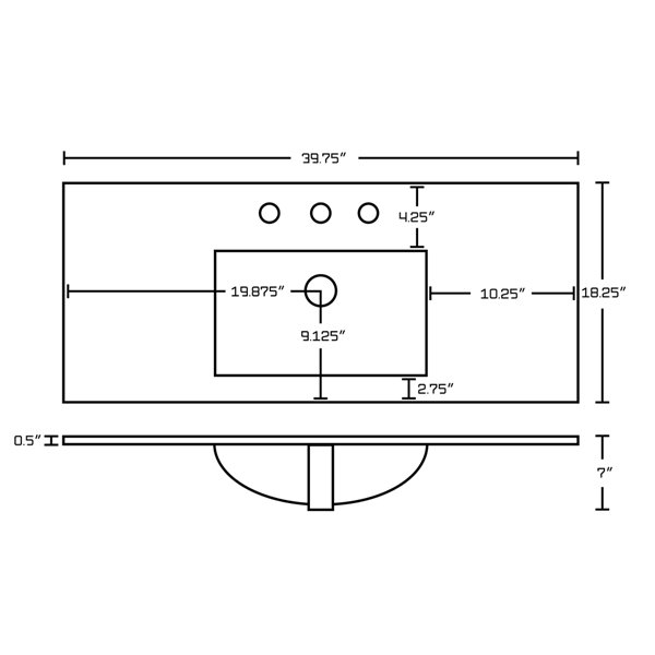 American Imaginations 39.75 x 18.25-in White Ceramic Widespread Vanity Top Set Brushed Nickel Sink Drain and Overflow Cap