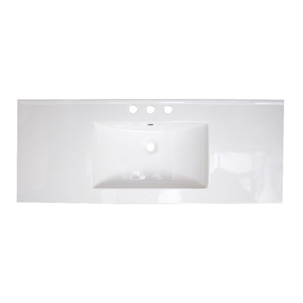 American Imaginations 39.75 x 18.25-in White Ceramic Widespread Vanity Top Set Brushed Nickel Sink Drain and Overflow Cap