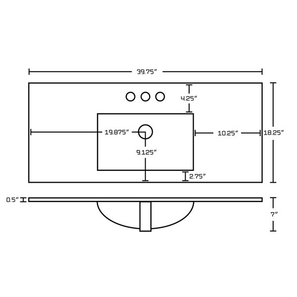 American Imaginations 39.75-in x 18.25-in White Ceramic Top Set with Gold Overflow Cap and Drain