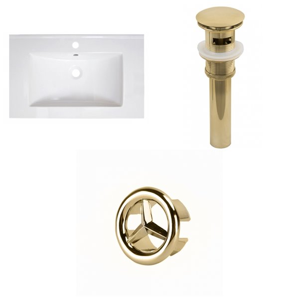 American Imaginations Vee 30-in x 18.5-in White Singlehole Ceramic