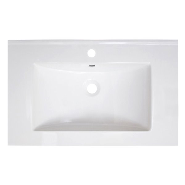 American Imaginations Vee 30-in x 18.5-in White Singlehole Ceramic Top Set With Brushed Nickel Sink Drain And Overflow Cap