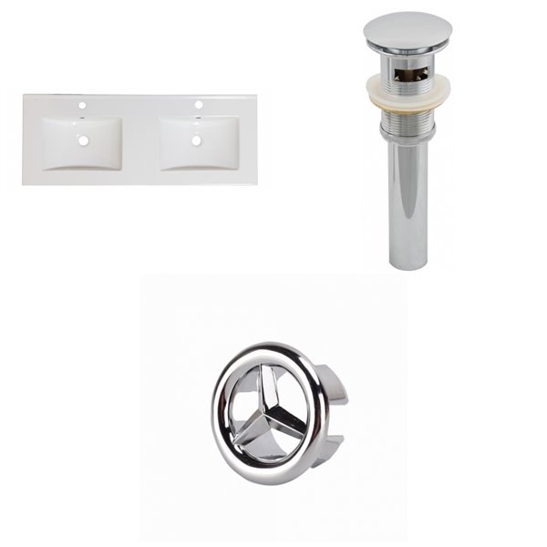 American Imaginations Xena 59-in White Ceramic Single Hole Vanity Top Set Chrome Sink Drain and Overflow Cap