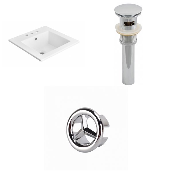 American Imaginations 21-in White Ceramic Centerset Vanity Top Set Chrome Sink Drain and Overflow Cap