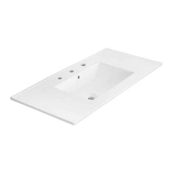 American Imaginations 35.5-in White Ceramic Whidespread Vanity Top Set Chrome Sink Drain and Overflow Cap