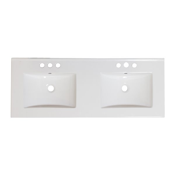 American Imaginations 48-in Dual Centreset White Ceramic Vanity Top Set With Brushed Nickel Overflow Cap And Sink Drain