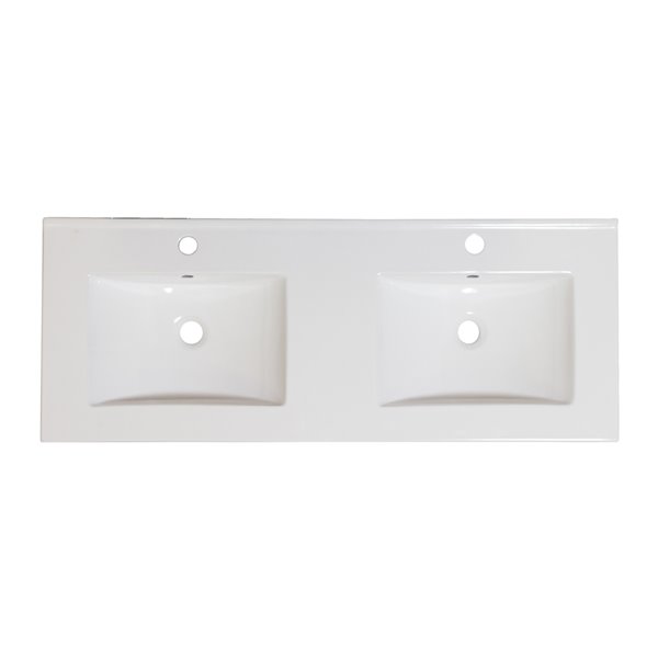 American Imaginations 48-in Dual Single Hole White Ceramic Vanity Top Set With Chrome Overflow Cap And Sink Drain