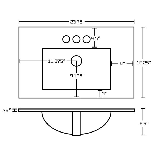 American Imaginations 23.75-in White Ceramic Centerset Vanity Top Set White Sink Drain Overflow Cap