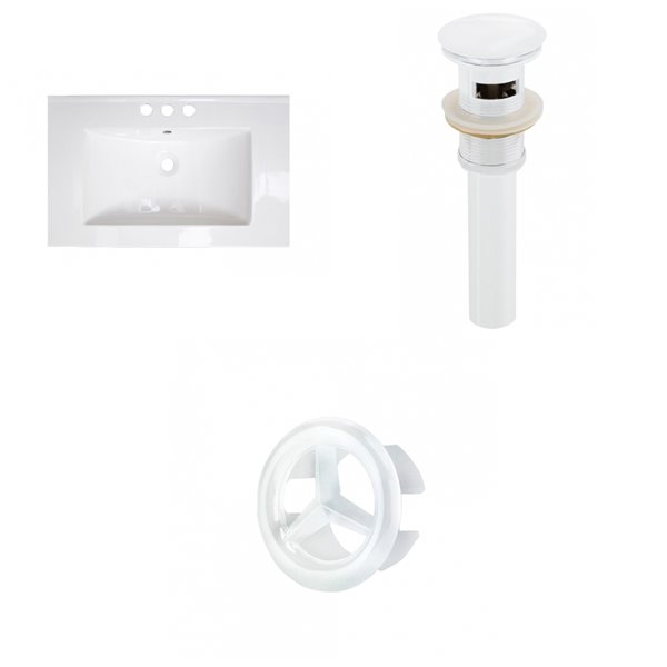 American Imaginations 23.75-in White Ceramic Centerset Vanity Top Set White Sink Drain Overflow Cap