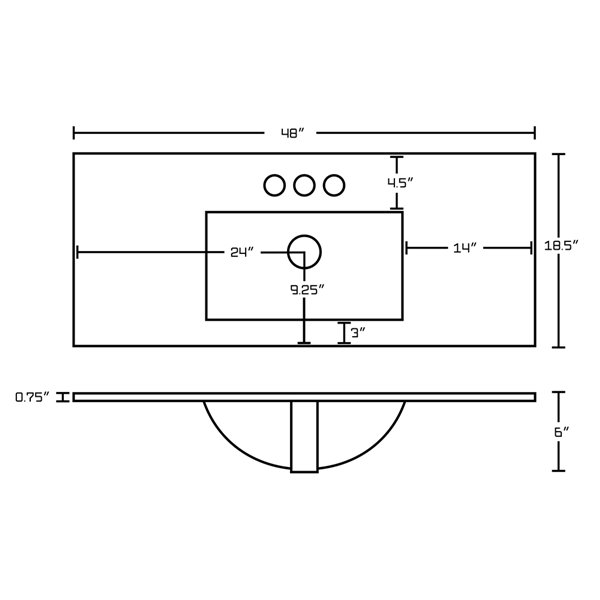 American Imaginations 48-in White Ceramic Vanity Top Set With Gold Overflow Cap And Sink Drain