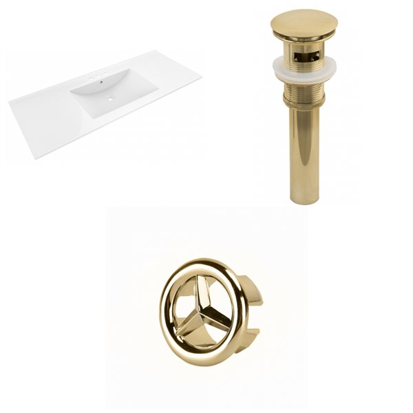 American Imaginations 48-in White Ceramic Vanity Top Set With Gold Overflow Cap And Sink Drain
