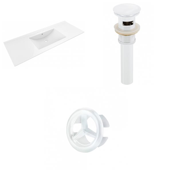 American Imaginations 48-in White Ceramic Vanity Top Set With White Overflow Cap And Sink Drain