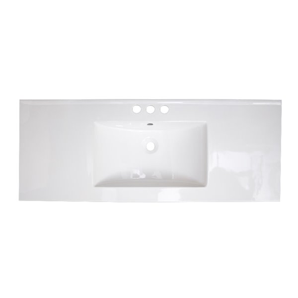 American Imaginations 48-in White Centreset Ceramic Top Set With Brushed Nickel Overflow Cap And Sink Drain