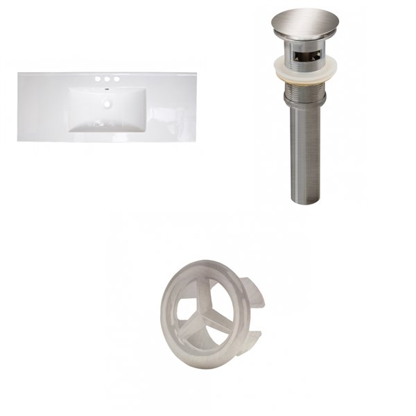 American Imaginations 48-in White Centreset Ceramic Top Set With Brushed Nickel Overflow Cap And Sink Drain