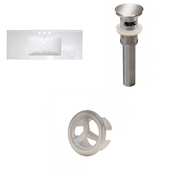 American Imaginations 48-in White Widespread Ceramic Top Set With Brushed Nickel Overflow Cap And Sink Drain