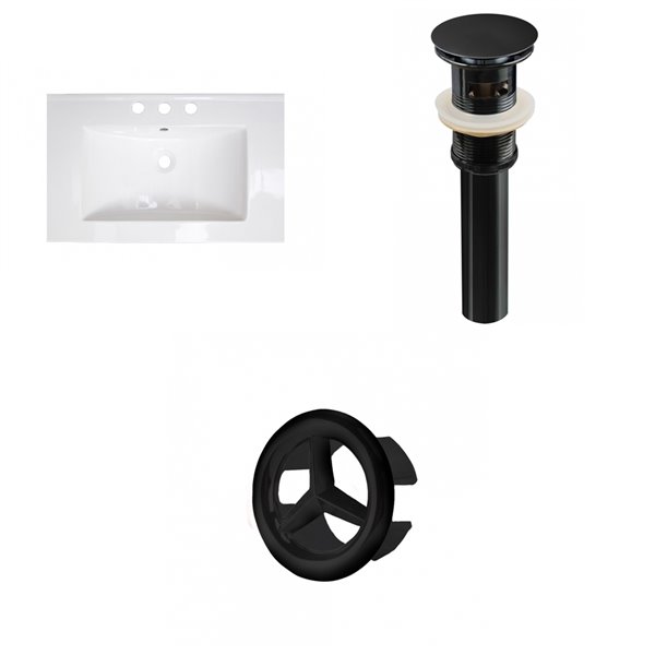 American Imaginations 24.25-in White Ceramic Single Sink Black Drain with Overflow Cap
