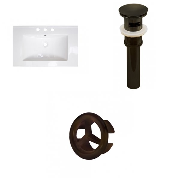 American Imaginations 23.75-in White Ceramic Centerset Vanity Top Set Oil Rubbed Bronze Sink Drain Overflow Cap