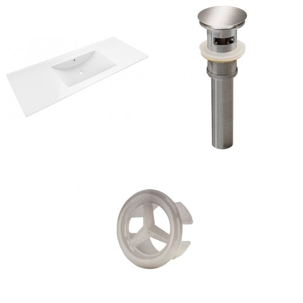 American Imaginations 48-in White Singlehole Ceramic Top Set With Chrome Overflow Cap And Sink Drain