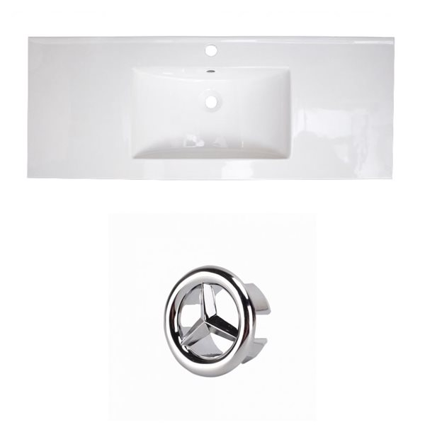 American Imaginations Flair 48.75-in White Ceramic Single Hole Vanity Top Set Chrome Overflow Cap