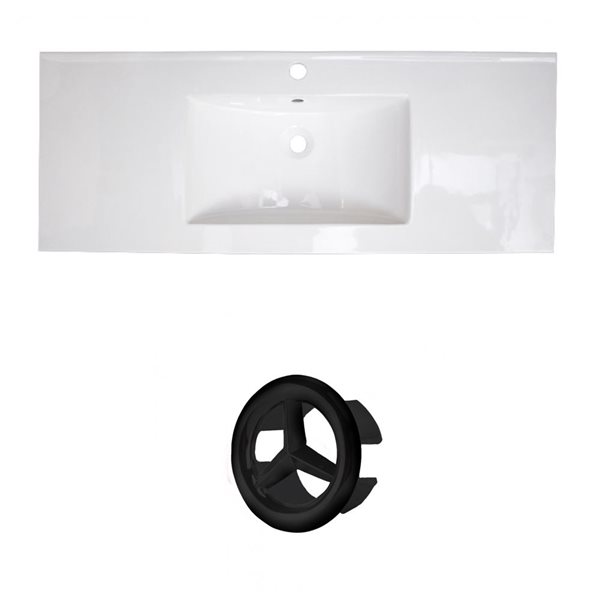 American Imaginations Flair 48.75-in White Ceramic Single Hole Vanity Top Set Black Overflow Cap