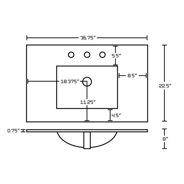 American Imaginations Flair 36.75-in White Ceramic Top Set with Oil Rubbed Bronze Overflow Cap