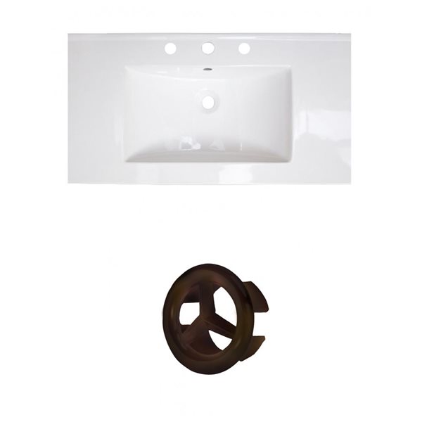 American Imaginations Flair 36.75-in White Ceramic Top Set with Oil Rubbed Bronze Overflow Cap
