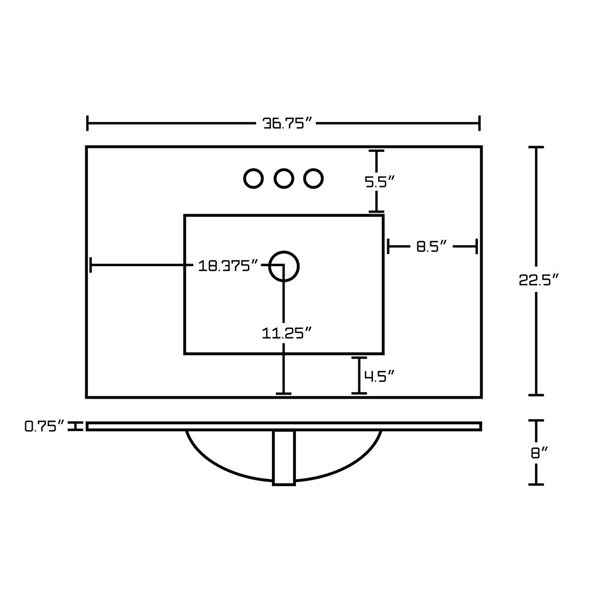 American Imaginations Flair 36.75-in White Ceramic Top Set with Chrome Overflow Cap