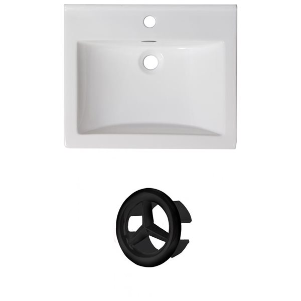 American Imaginations 21-in White Ceramic Single Hole Vanity Top Set Black Overflow Cap