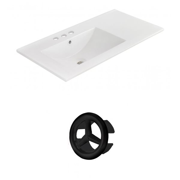 American Imaginations 35.5-in White Ceramic Widespread Vanity Top Set Black Overflow Cap