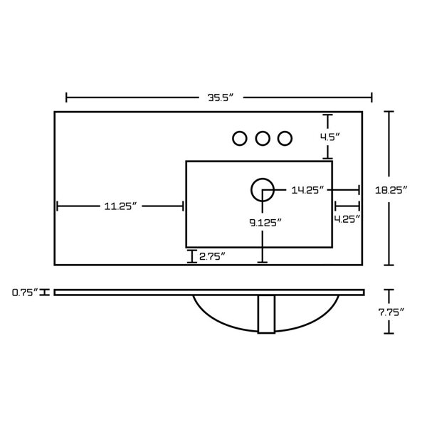 American Imaginations 35.5-in White Ceramic Centerset  Vanity Top Set White Overflow Cap