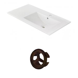 American Imaginations 35.5-in White Ceramic Centerset Vanity Top Set Oil Rubbed Bronze Overflow Cap