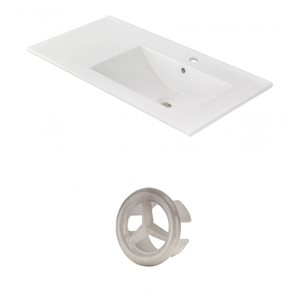 American Imaginations 35.5-in White Ceramic Single Hole Vanity Top Set Brushed Nickel Overflow Cap