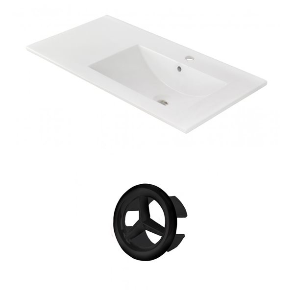 American Imaginations 35.5in White Ceramic Single Hole Vanity Top Set