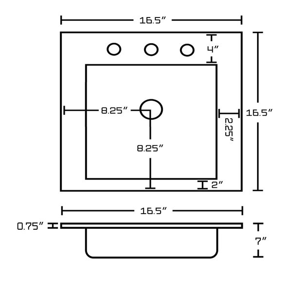 American Imaginations 16.5 x 16.5-in White Ceramic Centerset Vanity Top Set Chrome Overfow Cap