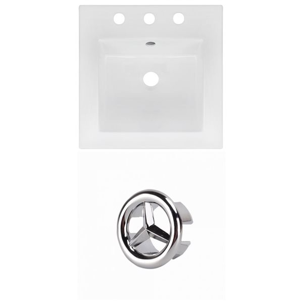 American Imaginations 16.5 x 16.5-in White Ceramic Centerset Vanity Top Set Chrome Overfow Cap