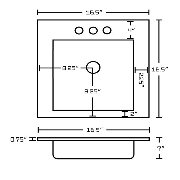 American Imaginations 16.5 x 16.5-in White Ceramic Centerset Vanity Top Set Chrome Overfow Cap