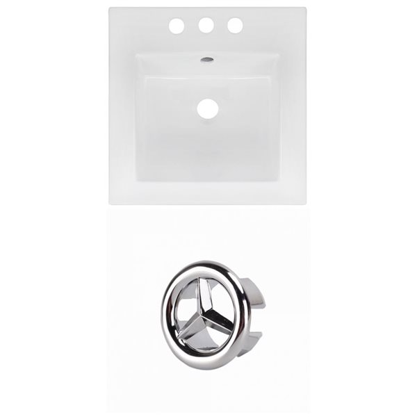 American Imaginations 16.5 x 16.5-in White Ceramic Centerset Vanity Top Set Chrome Overfow Cap